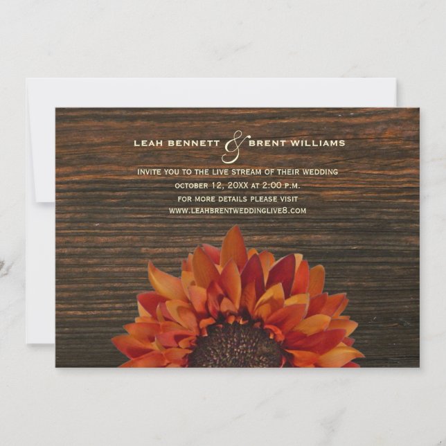 Virtual Live Stream Wedding Rustic Sunflower Invitation (Front)