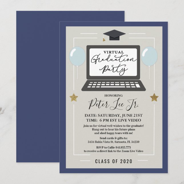 Virtual Male Graduation Party Invitation (Front/Back)