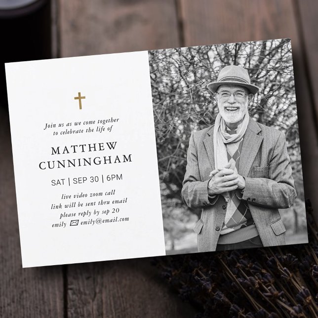 Virtual Memorial Celebration Of Life Simple Cross Invitation (Creator Uploaded)