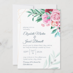 Virtual Modern Floral Wedding Roses & Eucalyptus Invitation