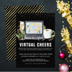 Virtual New Years Eve Party   Sparkling Champagne Invitation