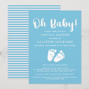 Virtual Oh Baby Boy Shower Baby Feet Blue White Invitation