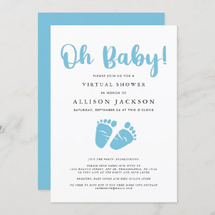 Virtual Oh Baby Boy Shower Blue Baby Feet Simple Invitation
