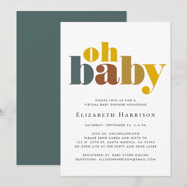 Virtual Oh Baby Boy Shower Invitation (Front/Back)