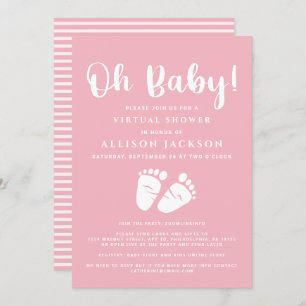 Virtual Oh Baby Girl Shower Baby Feet Pink White Invitation