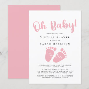Virtual Oh Baby Girl Shower Pink Feet Invitation
