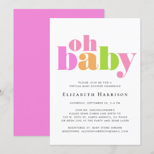 Virtual Oh Baby Girl Shower Pink Invitation