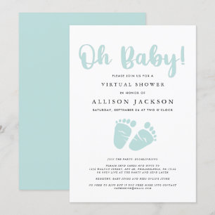 Virtual Oh Baby Shower Light Mint Green Baby Feet Invitation