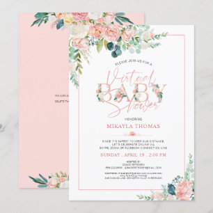 Virtual Online Baby Shower Rose Gold Pink Floral Invitation