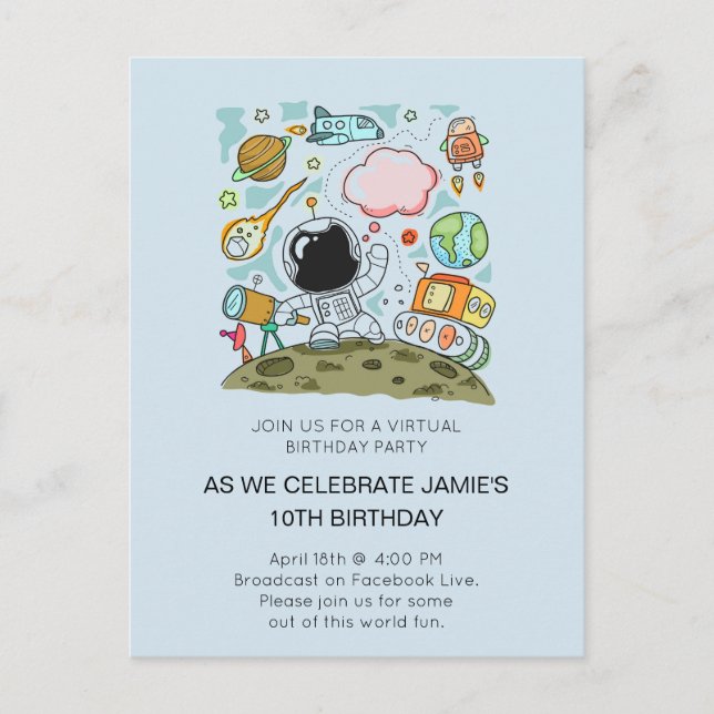 Virtual Online Birthday Party Invitation Postcard (Front)