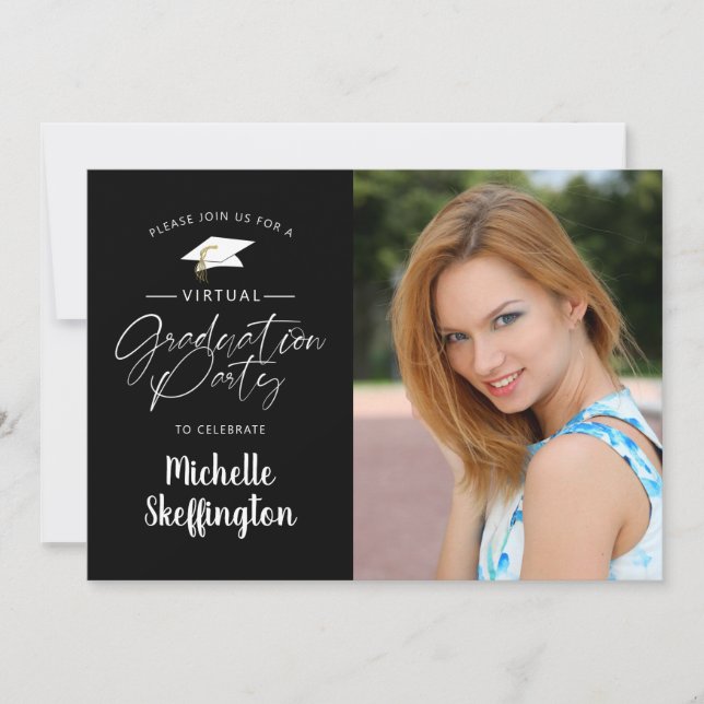 Virtual Online Graduation Party Script Photo Black Invitation (Front)