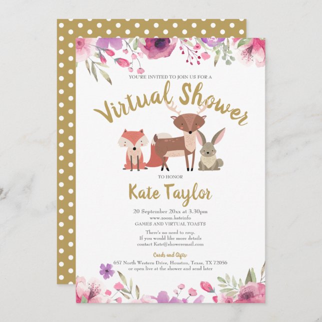 Virtual Online Long Distance Baby  Shower By Mail Invitation (Front/Back)