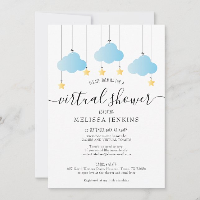 Virtual Online Long Distance Shower By Mail Invitation (Front)