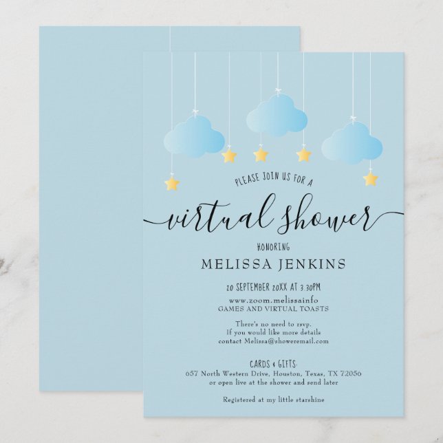 Virtual Online Long Distance Shower By Mail Invitation (Front/Back)