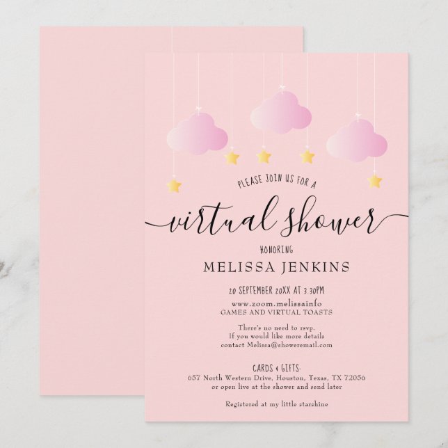 Virtual Online Long Distance Shower By Mail Invitation (Front/Back)