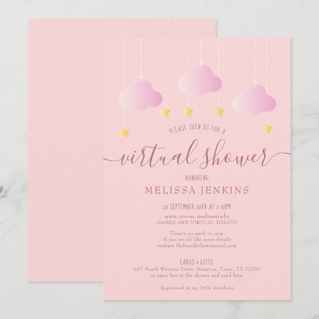 Virtual Online Long Distance Shower By Mail Pink Invitation (Front/Back)