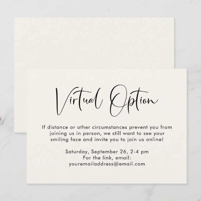 Virtual Option Baby Shower Cream Enclosure Card (Front/Back)