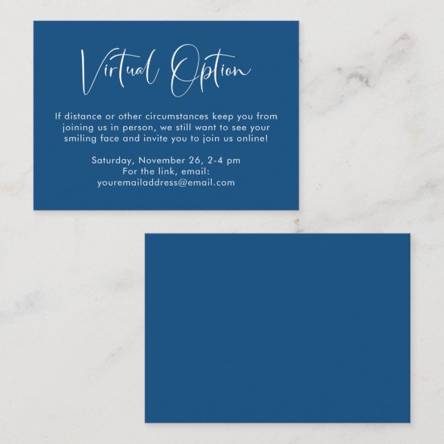 Virtual Option Party Shower Wedding Blue Enclosure Card (Front/Back)
