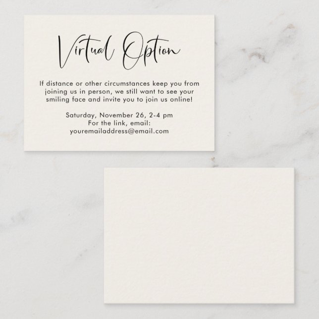 Virtual Option Party Shower Wedding Cream Enclosure Card (Front/Back)