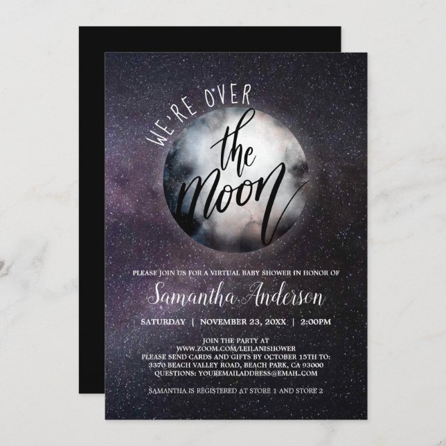Virtual Over the Moon Baby Shower Invitation (Front/Back)