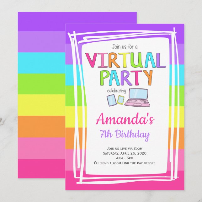 Virtual Party Invitation, Quarantine Birthday Invitation (Front/Back)