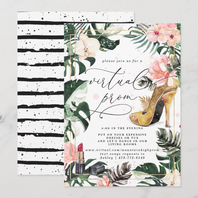 Virtual Prom Party | Exotic Tropical Monstera Invitation (Front/Back)