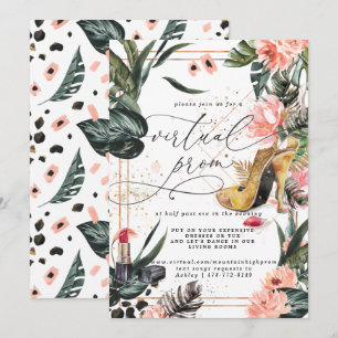 Virtual Prom Party   Pink Floral Tropical Greenery Invitation