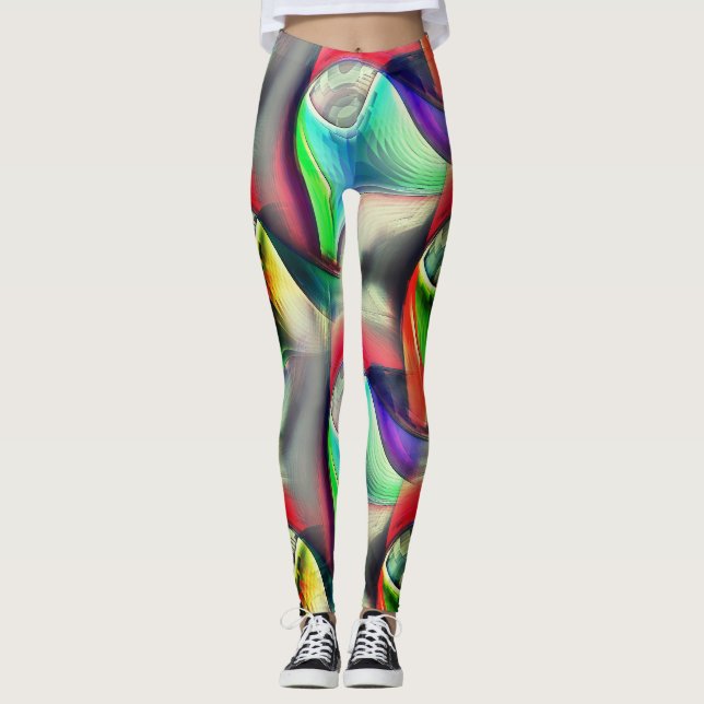 Virtual psychedelic metallic armour recycling      leggings (Front)