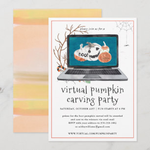 Virtual Pumpkin Carving   Halloween Party Invitation