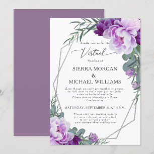 Virtual Purple & Silver Floral Eucalyptus Wedding Invitation