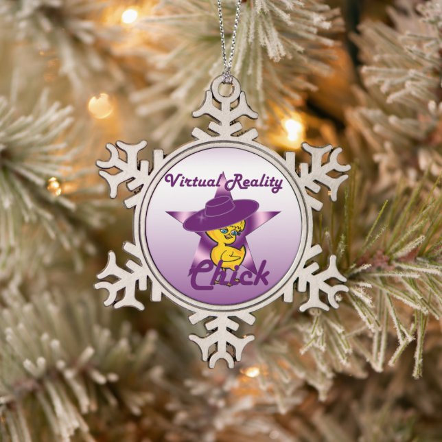 Virtual Reality Chick #9 Snowflake Pewter Christmas Ornament (Tree)