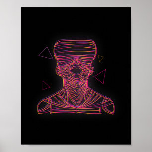 Virtual Reality Graphic Line Art For A Vr Gamer 1 Poster
