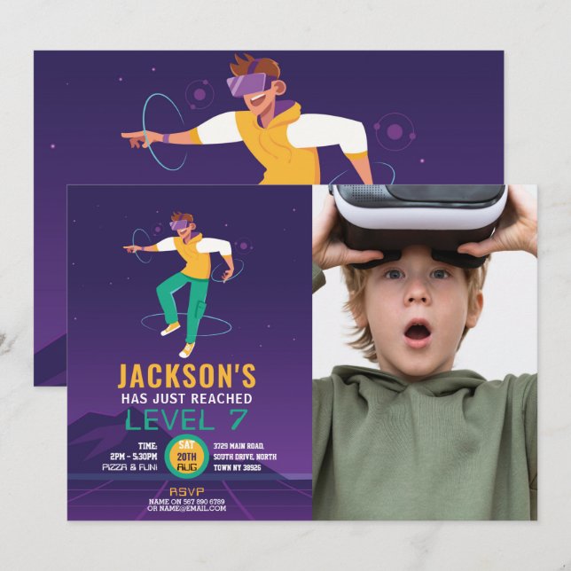 Virtual Reality VR Digital Gaming Gamer Photo Invitation (Front/Back)