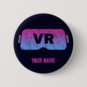 Virtual Reality (VR) Vintage Gamer HMD Video Glass 6 Cm Round Badge