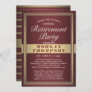 Virtual Retirement Party Burgundy White and Gold Invitation