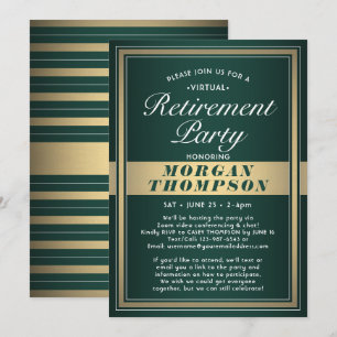 Virtual Retirement Party Green and Gold Invitation