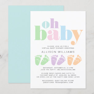 Virtual Shower Baby Feet Pastel Modern Typography Invitation