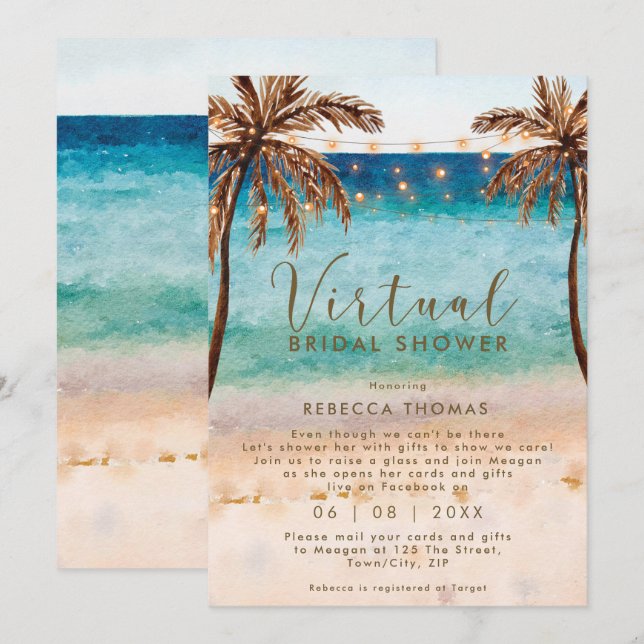 virtual shower by mail beach bridal shower invitation (Front/Back)