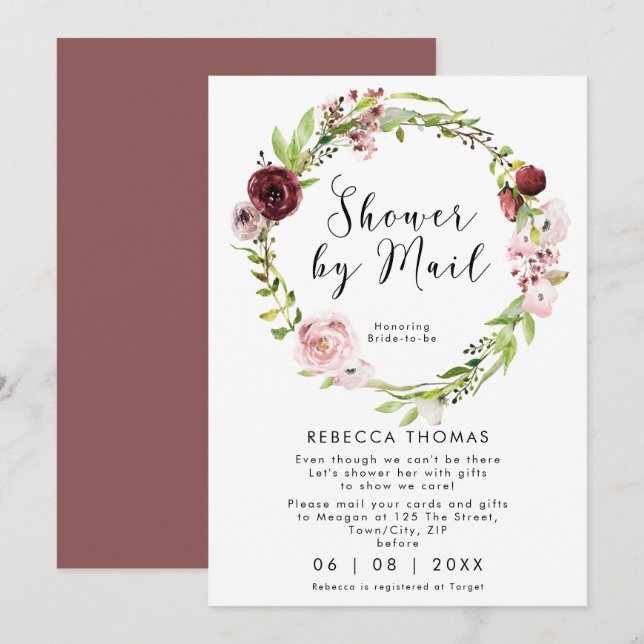 virtual shower by mail floral bridal shower invitation (Front/Back)