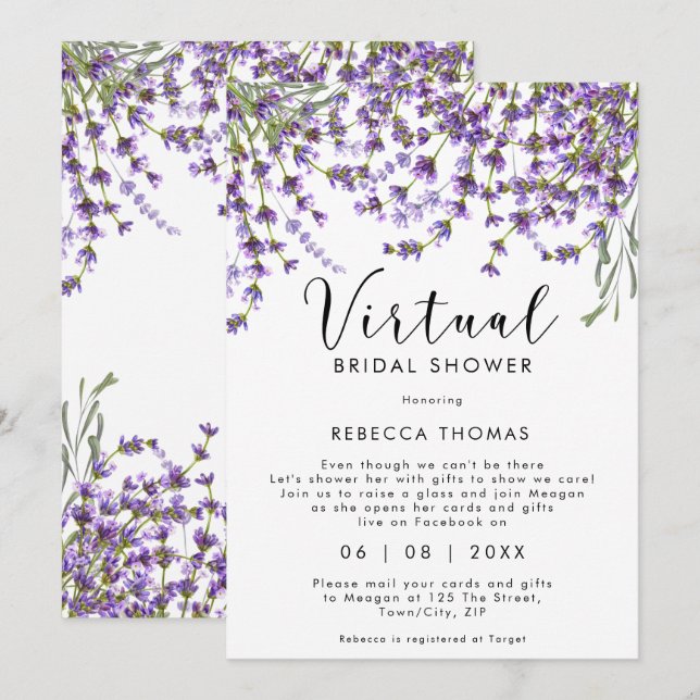 virtual shower by mail lavender bridal shower invitation (Front/Back)