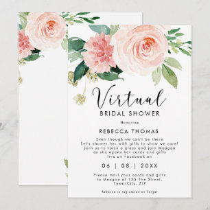 virtual shower by mail pink floral bridal shower invitation