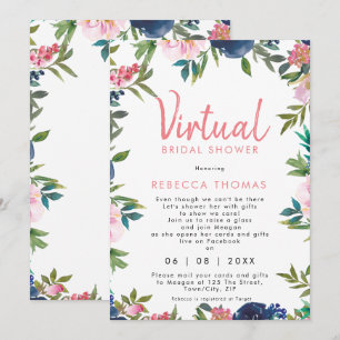 virtual shower by mail pink floral bridal shower invitation