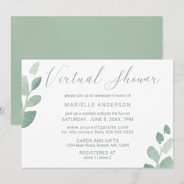 Virtual Shower Eucalyptus Watercolor Greenery Invitation (Front/Back)