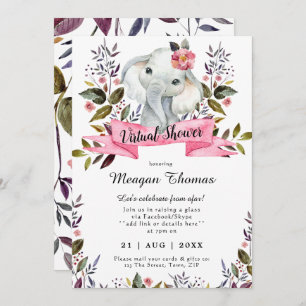 virtual shower new plans elephant pink baby shower invitation