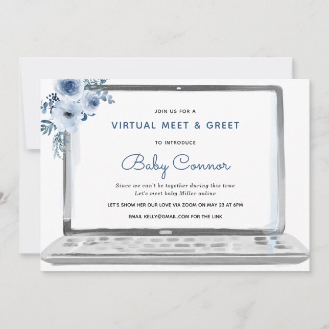 Virtual Sip & See Welcome Baby Boy Invitation (Front)