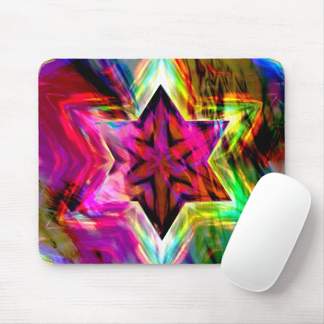 Virtual star with borders in colourful neon tones mouse mat (With Mouse)