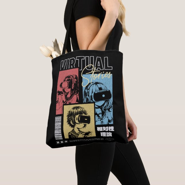 Virtual Stories Retro Anime VR Gaming Tote Bag (Close Up)