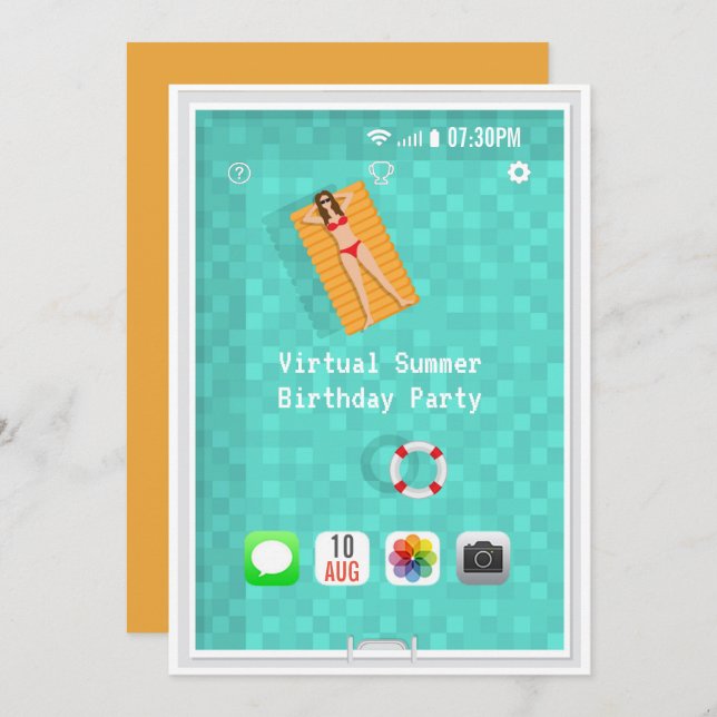 Virtual Summer Birthday Party Invitation (Front/Back)