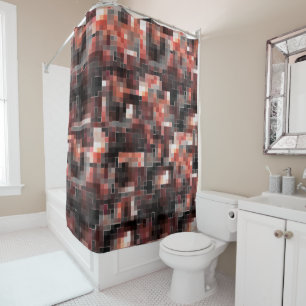 Virtual tile style square mosaic in beige to brown shower curtain