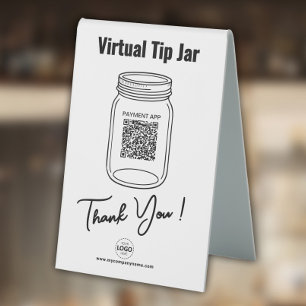 Virtual Tip Jar, Custom QR Code, Logo, White